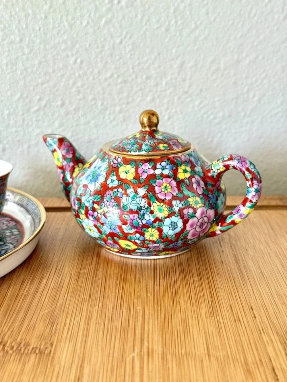 Vintage Early Century Chinese Porcelain Miniature Tea Set In Mille Fleur Floral